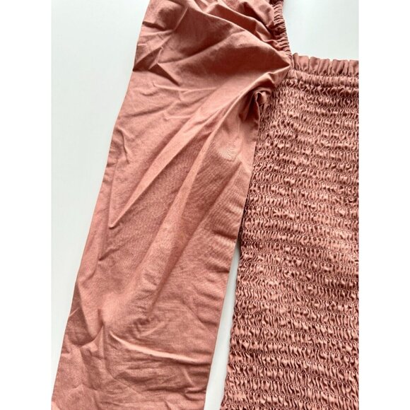 Aritzia WILFRED Maelys Brown Cotton Poplin Puff Sleeve Smocked Dress, Size XS - Picture 7 of 11